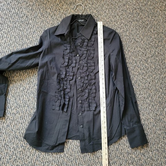 Elie Tahari Black Ruffled Tuxedo Shirt Size Medium - Picture 6 of 9